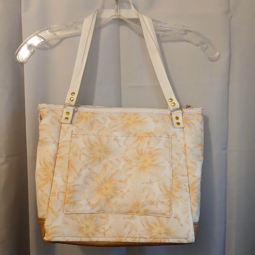 New Floral Satchel shoulder Bag Gold Yellow Brown Double handle Carryall 10x10x5